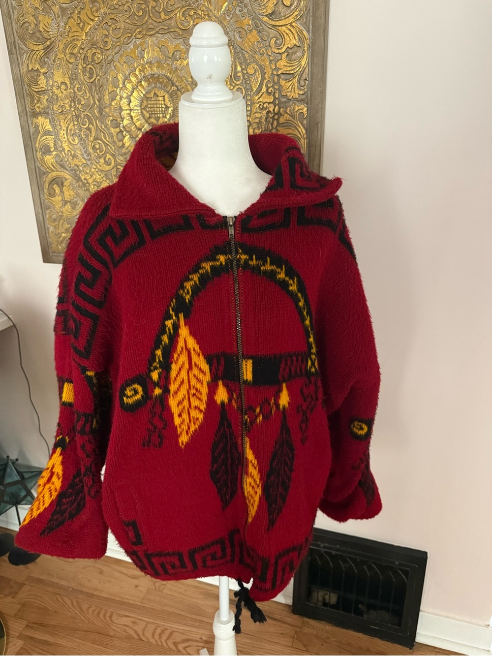 Vintage 90s Rumiñahui Wool Dreamcatcher Zip Jacket Size Large